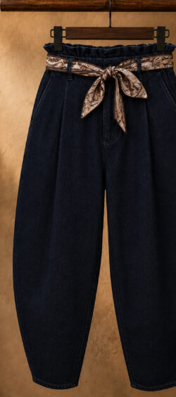 Comfy ballon jeans raw denim donkerblauw - Evy 190356 (25 augustus weer op voorraad, je kunt al bestellen)