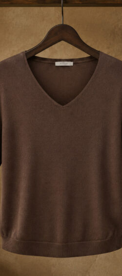 Pullover v-hals korte mouw bruin - Evy