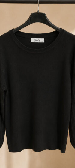 Pullover met ribbel pofmouw zwart Evy - 191375