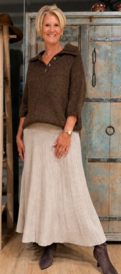 Chunky wollige pullover met kraagje bruin- Elza 190489