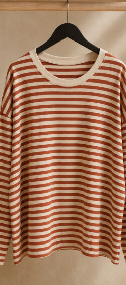 Dunne gestreepte sweater zand/terra Evy - 191360