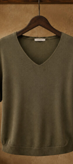Pullover v-hals korte mouw khaki - Evy