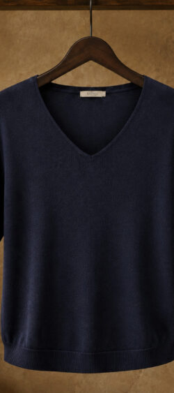 Pullover v-hals korte mouw donkerblauw - Evy