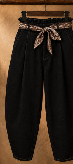 Comfy ballon jeans raw denim zwart - Evy 190355 (25 augustus weer op voorraad, je kunt al bestellen)