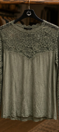 Shirt met kanten mouw khaki Elza - 191341