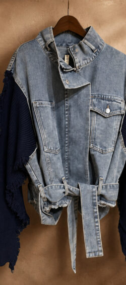 Jeans jack met gebreide mouwen - Nana 190322