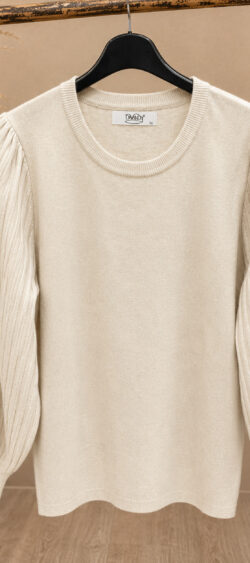 Pullover met ribbel pofmouw beige Evy - 191371