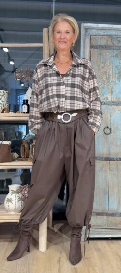 Geruite blouse transparant taupe - Evy 190498