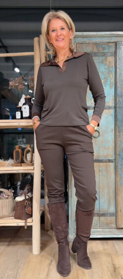 Basic polo longsleeve bruin - Ailan 196134.