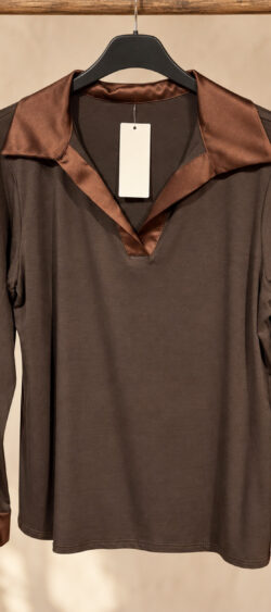 Basic polo longsleeve bruin - Ailan