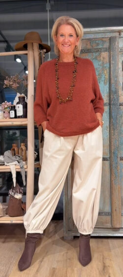 Wollige oversized pullover 3/4 mouw terra - Elza 190467