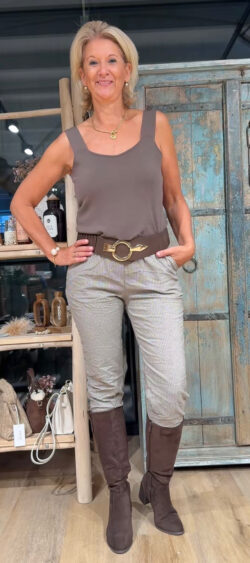Viscose top brede schouderband taupe - 195239