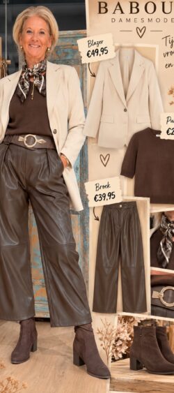 Shop deze outfit met bruine culotte en beige blazer
