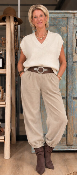 Velourse ballon broek camel - Bibi