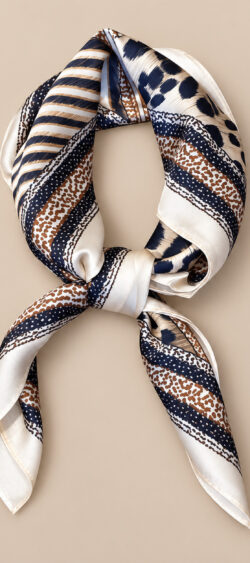 Vierkant glans sjaaltje leopard & stripes beige Evy - 195116