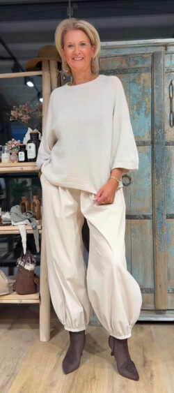 Wollige oversized pullover 3/4 mouw beige - Elza