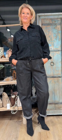 Babyrib blouson blouse zwart  - Bibi 194975 (29 september op voorraad, je kunt al bestellen)