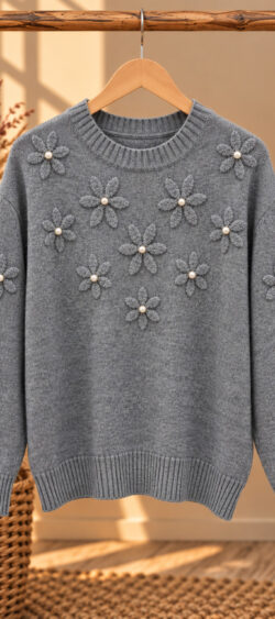 Pullover pearl flower grijs Evy - 194942