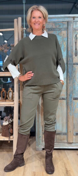 Pullover met overslag mouw khaki - Bibi 196302.