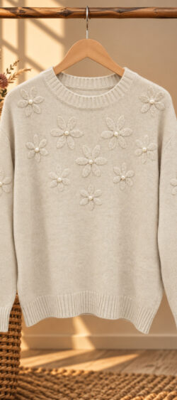 Pullover pearl flower zand Evy - 194940