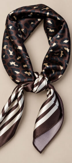 Vierkant glans sjaaltje leopard & stripes bruin Mica - 195112