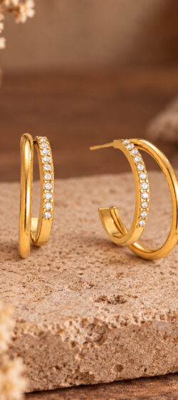 Dubbele oorring strass/goud Sil - 193808