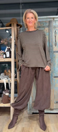 Dunne gestreepte sweater khaki/bruin Evy - 193819