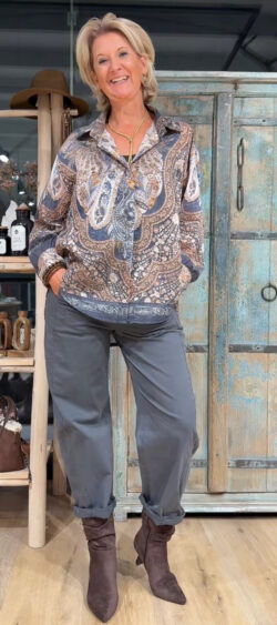 Transparant blouse Paisley  jeansblauw/bruin - Evy 192803
