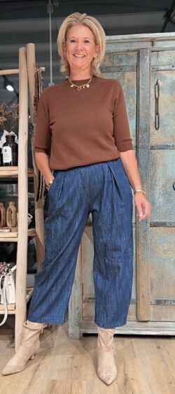 Basic pullover 3/4 mouw ronde hals roest bruin - Evy 195624