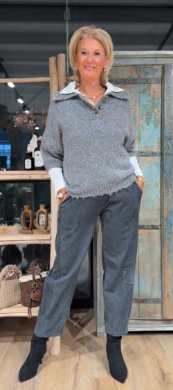 Chunky wollige pullover met kraagje grijs- Elza 190487.