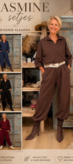 192956. Jasmine set in diverse kleuren ᛫ sweater €29,95 ᛫ broek €29,95
