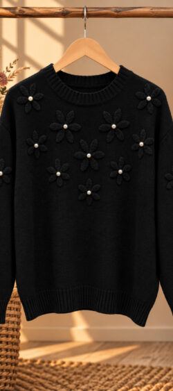 Pullover pearl flower zwart Evy - 194941
