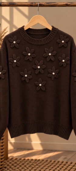 Pullover pearl flower bruin Evy  - 194938