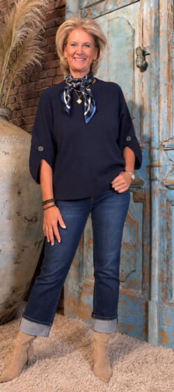 Pullover met overslag mouw donkerblauw - Bibi 196299