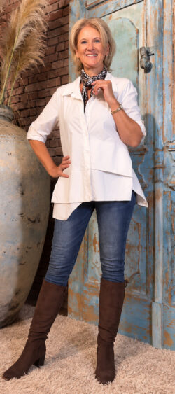 A-lijn laagjes blouse poppelin beige - Evy 192665.