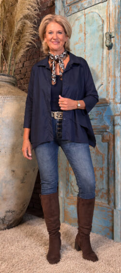 A-lijn laagjes blouse poppelin donkerblauw - Evy 195520