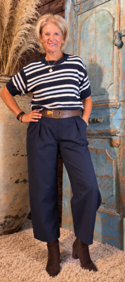 Streep pullover korte mouw donkerblauw - Ailan 197532