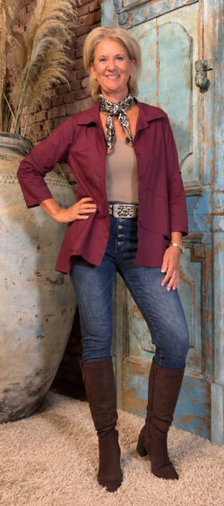 A-lijn laagjes blouse poppelin bordeaux - Evy 195511