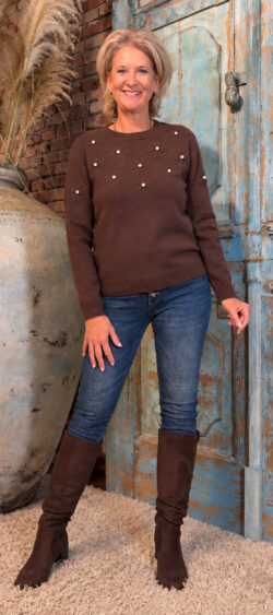 Pullover pearl flower bruin Evy  - 194938