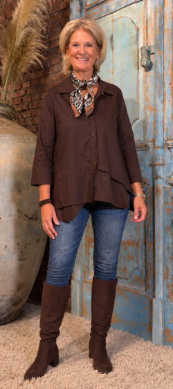 A-lijn laagjes blouse poppelin bruin - Evy 195521.