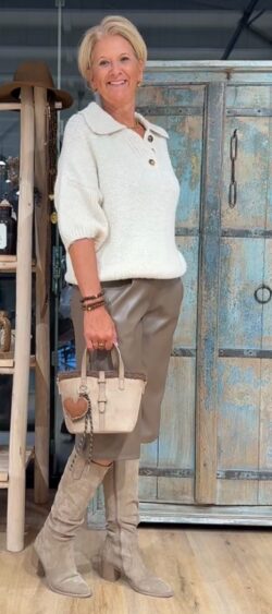 Chunky wollige pullover met kraagje ecru - Elza 190486