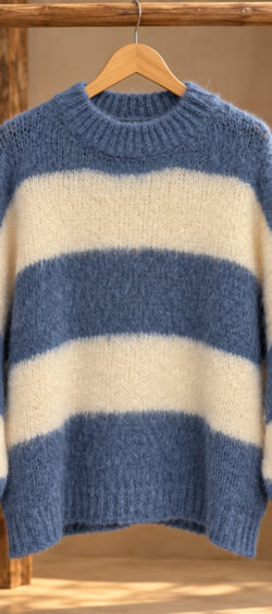 Wollige streep pullover jeansblauw/wolwit - Bibi 196305 (6 oktober weer op voorraad, je kunt al bestellen)
