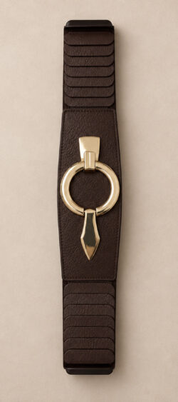 Bruine elastische riem met ronde gouden gesp ᛫ 2 maten ᛫ Mica