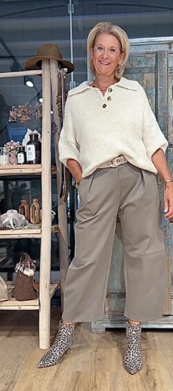 Chunky wollige pullover met kraagje ecru - Elza 190486