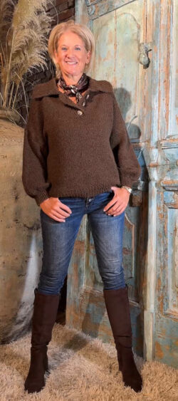 Chunky wollige pullover lange mouw bruin - Elza 199212