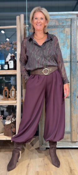 Transparant blouse print aubergine/khaki - Evy 197306