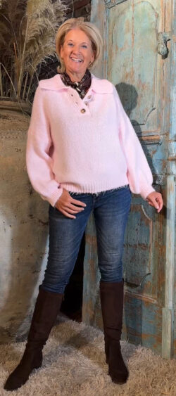 Chunky wollige pullover lange mouw roze - Elza 199616