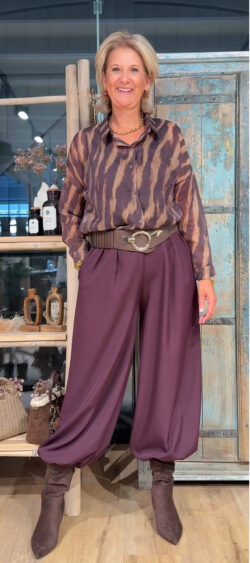 Transparant blouse print aubergine/camel - Evy 197307
