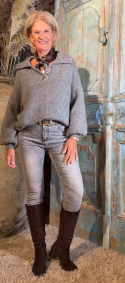 Chunky wollige pullover lange mouw grijs - Elza 199619
