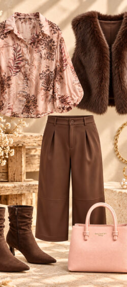 Transparant blouse ballon mouw Safari flower taupe Evy - collage